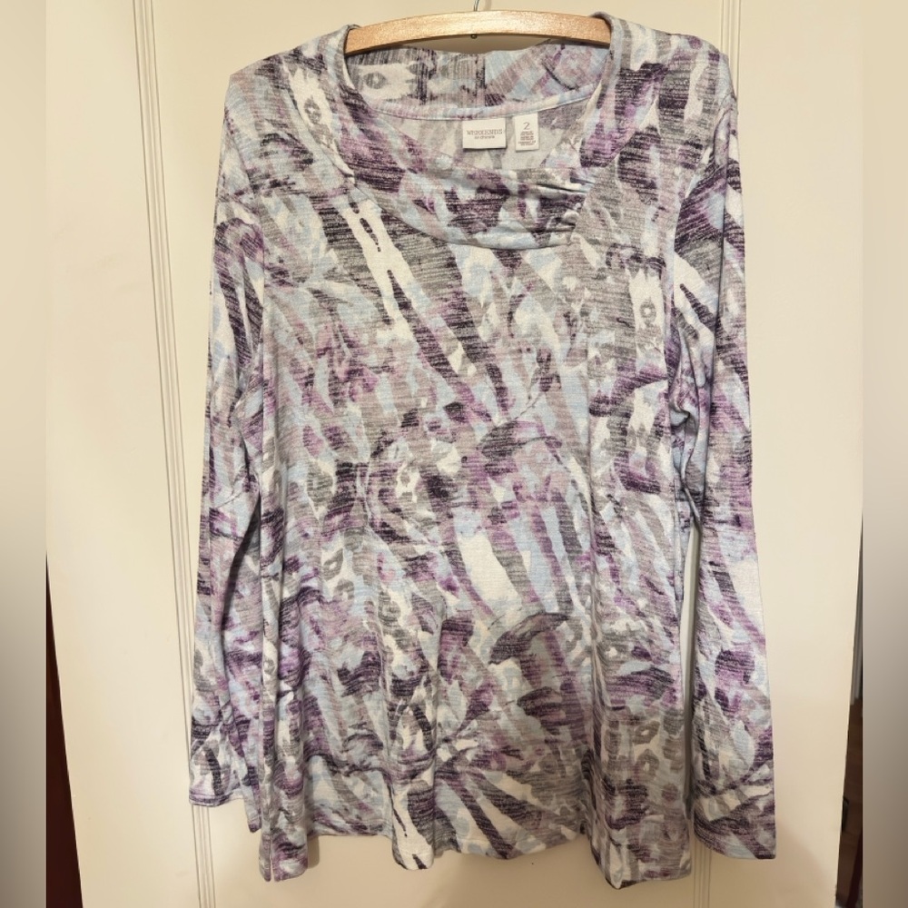 Chico's Abstract Purple and Gray Long Sleeve Top